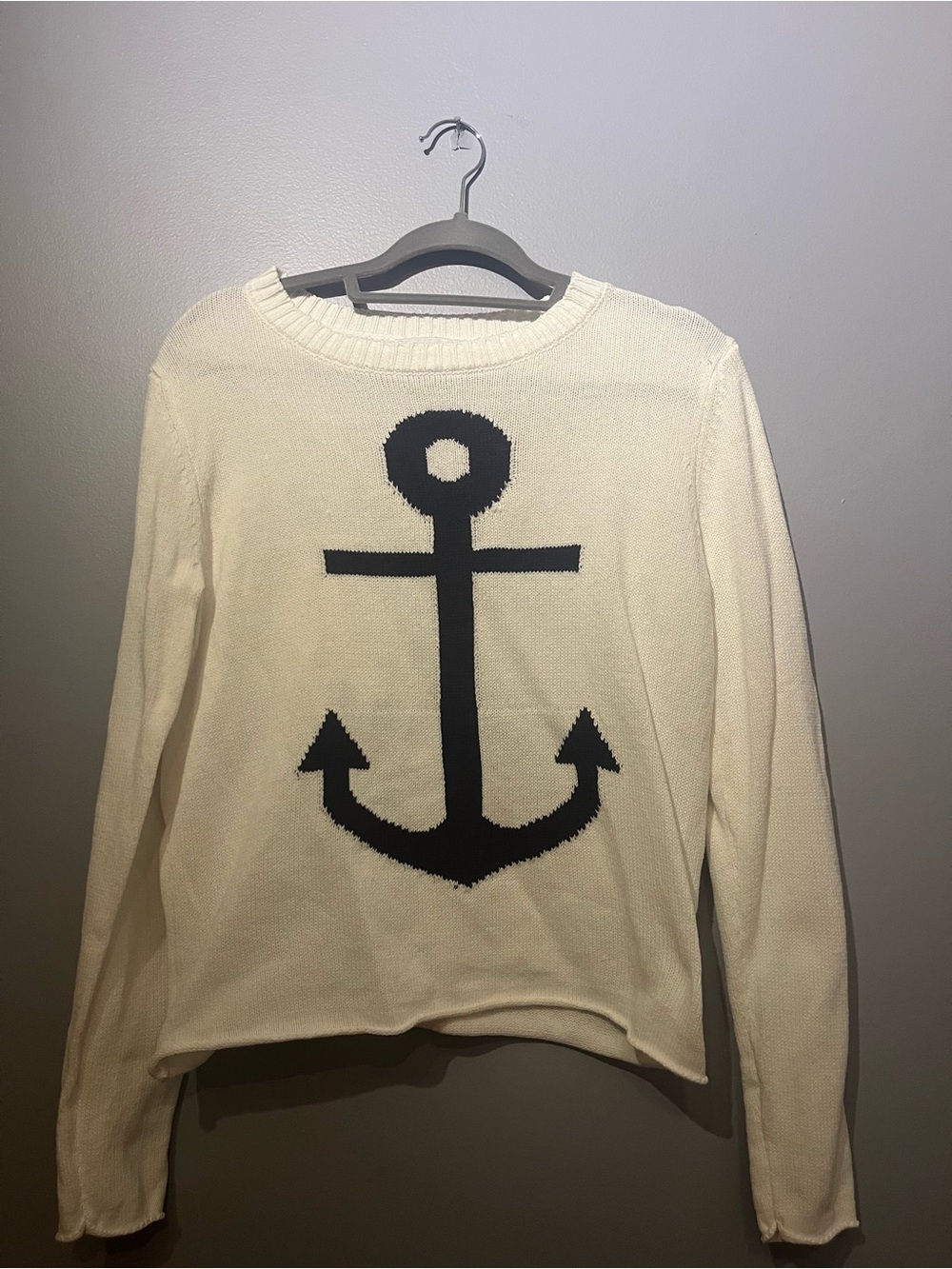 Miracle Cream Sweater with Navy Anchor Graphic